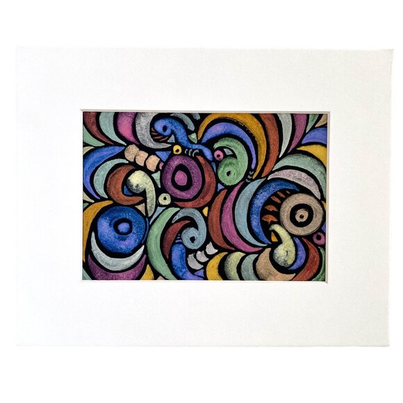 Cosmic Swirl Original Wall Art Watercolor Painting Matted 8x10in Frame Ready - Picture 4 of 5